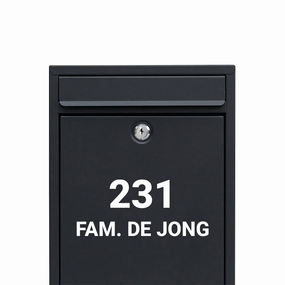 Brievenbus sticker met huisnummer en eigen naam
